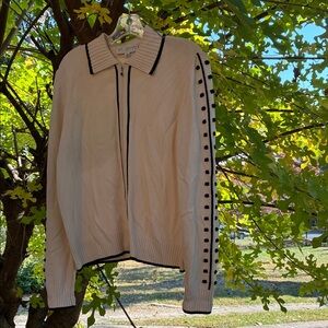 St. John Collection Wool Blend Knit Collared Zippered Cardigan Sweater Size 12